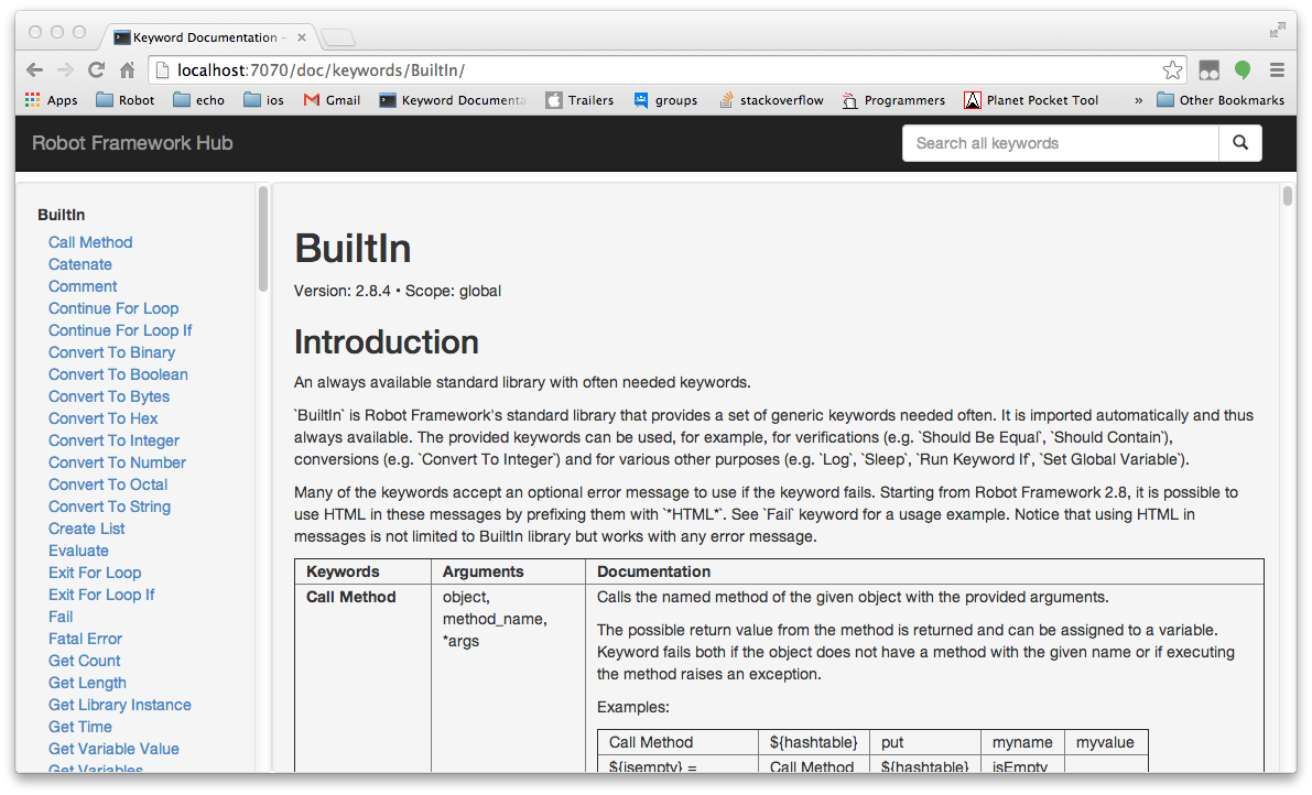 BuiltIn Documentation