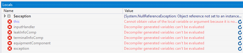 dnSpy locals window - variables can't be evaluated