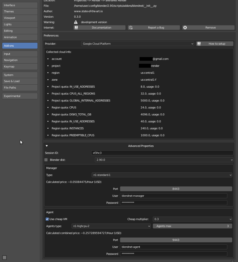 Preferences - BlendNet Addon GCP Provider