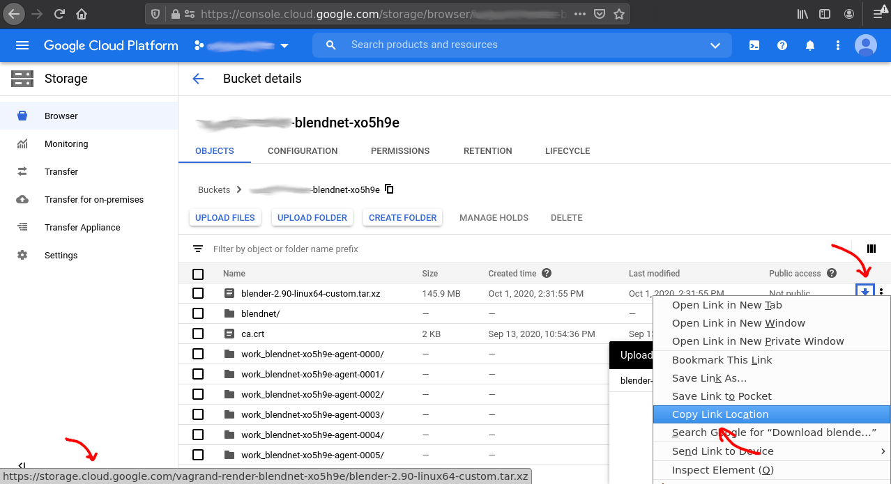 GCP - BlendNet get bucket link